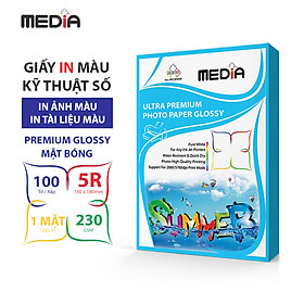 Mua Giấy In Màu Kỹ Thuật Số MEDIA 1 Mặt Bóng (Glossy) Khổ 5R (130 x 180mm) Định Lượng 230gsm 100 Tờ  Dùng In Ảnh Màu & Tài Liệu Màu - Hàng Chính Hãng