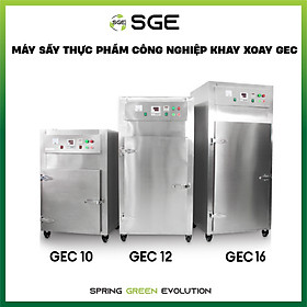 Máy sấy công nghiệp khay xoay tròn loại 12 khay GEC12. Sấy nhanh, tốc độ cao gấp 10 lần phơi nắng, dễ thao tác, sử dụng, an toàn với bảo vệ cách nhiệt. Hàng nhập khẩu chính hãng SGE Thailand