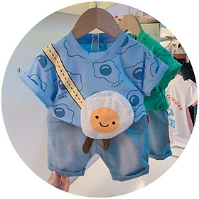 Set áo thun + jean mềm kèm túi cho bé trai 8-17kg