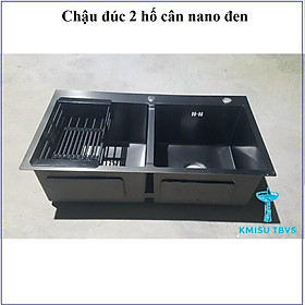 Chậu đúc nguyên khối NANO đen , chậu rửa bát 2 hố. KMISU Thiết bị vệ sinh