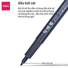 Bút kỹ thuật đi nét nhiều ngòi màu đen Deli - kháng nước - vẽ caligraphy phác thảo - bộ 6 chiếc - S573 .