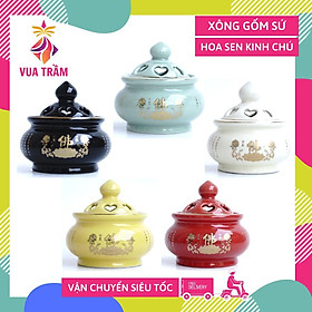 Lư xông trầm hương gốm sứ sen Phật Chú Đại Bi, hủ đốt trầm mạ vàng bình an - Nhiều màu