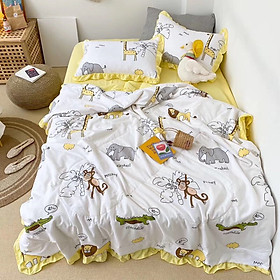 Bộ Chăn Ga Gối Cotton Đũi Bèo 4 Món Chăn đã Chần Hè Mẫu Mới Nhất 2023