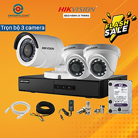 Mua Trọn Bộ Camera Quan Sát 3 Mắt Hikvision 2.0MP Full HD đầy đủ phụ kiện - Hàng chính hãng