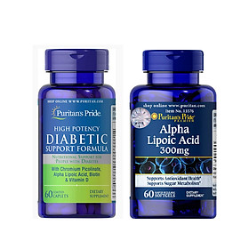 Combo thực phẩm bảo vệ sức khỏe tiểu đường Diabetic Support Formula (60 viên) và Alpha Lipoic Acid 300mg (60 viên)
