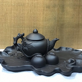 Mua Bộ Ấm Chén Trà Đạo Gốm Tử Sa Bát Tràng Đắp Nổi Hoa Lan Dáng Thủy Bình Dung Tích 400ml (Bộ Ấm Chén) ATSML 017