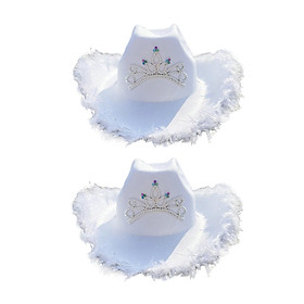 2xFeather White Cowboy Hat with Crown Western Sun Hats Outdoor Costume