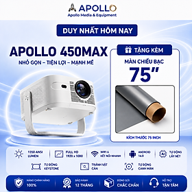 Máy Chiếu Thông Minh Apollo 450Max Full HD 1080P – Android 14, WIFI 6 băng tần kép 2.4G/5G, Hình Ảnh Siêu Nét - Hàng nhập khẩu