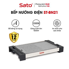 Bếp nướng điện SATO BN21 - Nướng nhanh, tiết kệm điện, không khói bụi. Thân bếp hợp kim nhôm đúc nguyên khối phủ chống dính cao cấp - Miễn phí vận chuyển toàn quốc - Hàng chính hãng