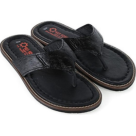 Dép nam Huy Hoàng da đà điểu màu đen HT7413