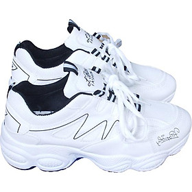Giày Sneaker Nữ Đế Gồ, Nhịp Tim HAPU Trắng Chữ Đỏ, Trắng Chữ Đen