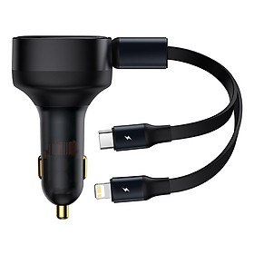 Tẩu Sạc Công Suất Cao Baseus Enjoyment Retractable 2-in-1 Car Charger C+L 30W