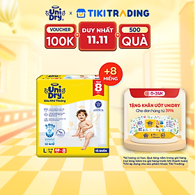 Tã quần UniDry Siêu khô thoáng gói Jumbo mới size L - 68 Miếng + 8 Miếng