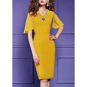 Đầm Ôm Dự Tiệc Thanh Lịch Kiểu Đầm Ôm Phối Tay Voan Đính Cườm Hoa GOTI 3187