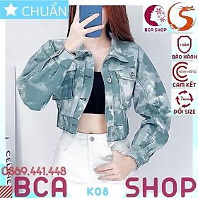 Áo khoác jeans nữ K08 ROSATA tại BCASHOP kiểu dáng croptop, thời thượng với chất jean cao cấp, phom chuẩn - xanh rêu