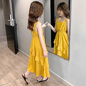 SHUANGYAN Cô gái ăn mặc mùa hè trang phục mùa hè 2022 tây váy công chúa cô gái hoa đầm đầm chiffon váy mùa hè