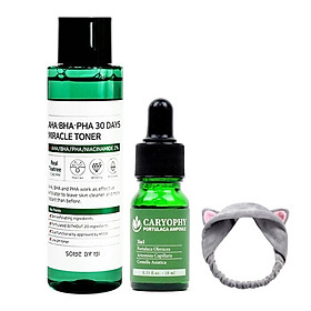 Bộ Đôi Ngừa Mụn Và Mờ Thâm Nước Hoa Hồng Some By Mi AHA-BHA-PHA 30 Days Miracle Toner 150ml Và Tinh Chất Caryophy Portulaca Ampoule Serum 10ml + Tặng kèm 1 Băng Đô Tai Mèo Xinh Xắn ( Màu Ngẫu Nhiên)