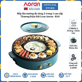 Bếp lẩu nướng đa năng 2 trong 1 cao cấp Aoran R10 - Chất liệu nhôm chống dính, công suất 2200W - Hàng Chính Hãng