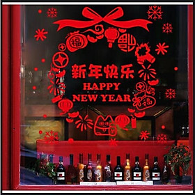 Decal trang trí Tết - Vòng Tròn chữ Happy New Year đỏ
