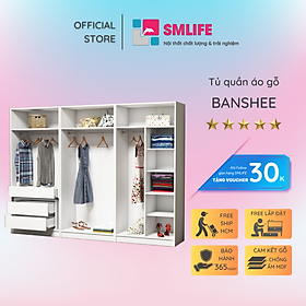 Tủ quần áo gỗ hiện đại SMLIFE Banshee | Gỗ MDF dày 17mm chống ẩm | D240xR45xC180cm