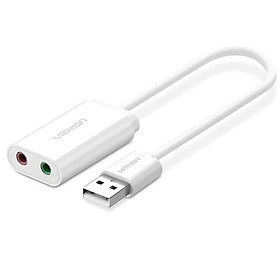Ugreen UG30143US205TK 15CM màu Trắng Bộ chuyển USB 2.0 sang Loa + MIC chuẩn 3.5mm - HÀNG CHÍNH HÃNG