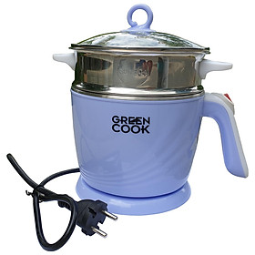 Ca điện đa năng Green Cook GCEK12D01 600W 1,2L màu xanh có vỉ hấp - Hàng chính hãng