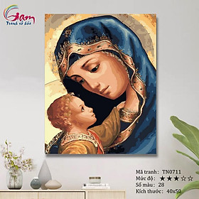 Mua Tranh tô màu theo số sơn dầu số hóa Tranh tôn giáo Đức mẹ Maria và Chúa hài đồng mã TN0711