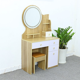 Mua Bàn trang điểm có gương và đèn led  bàn trang điểm gỗ.Bàn Trang Điểm Gương Đèn Led Thông Minh Màu Vàng Phối Trắng Đẹp