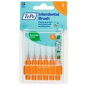 Bộ 6 cây tăm chải kẽ răng cơ bản và 1 nắp Tepe Interdental Brush Original (dạng vỉ)