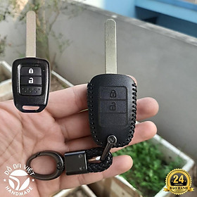(Da Thật ) bao da chìa khoá Honda Brio, City, Civic 2014-2018 chìa khoá cơ bảo hành 2 năm - đen chỉ đen
