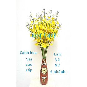 Mua Hoa giả trang trí - Cành Hoa LAN VŨ NỮ 6 Nhánh (65cm) vải cao cấp