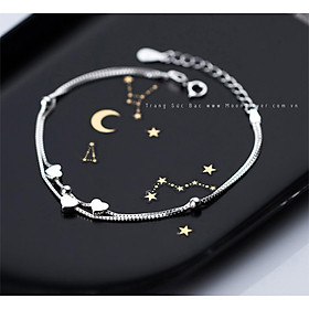 Lắc tay bạc moonsilver, vòng tay bạc dây kép hình trái tim xinh xắn