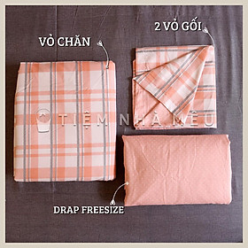 Bộ 4 Món Chăn Ga Gối m6/m8/2m Họa Tiết Basic Caro Cotton 80% Tiệm Nhà Mêu