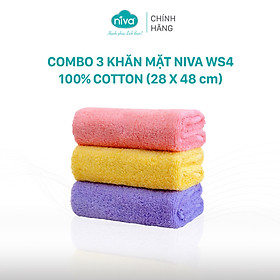 Combo 3 Khăn Mặt Cotton Tự Nhiên 100% Niva WS4 Mềm Mịn Thấm Hút Tốt