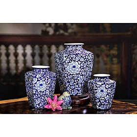 Mua Bình cắm hoa nghệ thuật men lam  dáng lục giác  họa tiết vẽ thủ công. Gốm sứ Bát Tràng cao cấp