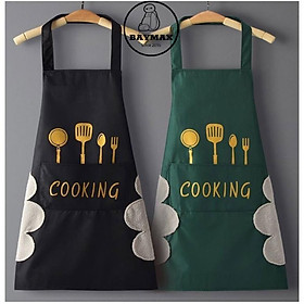 Tạp dề Cooking cao cấp vải Oxford chống thấm nước, chống bám bẩn, thời trang, có ngăn đựng môi muỗng phía trước