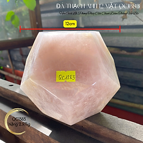 Đá thạch anh 12 mặt NHASAN QC1383 nặng 2.97kg, đường kính 12cm, mặt cạnh 8.3cm