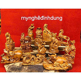 Mua Bộ tượng 12 còn giáp phong thủy bằng gỗ bách xanh thơm nức cao 20cm