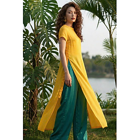 Áo Dài Cách Tân Kiêm Đầm Suông Lụa Vàng Dã Quỳ ADA015 thời trang thiết kế Hity