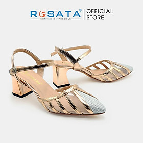Giày cao gót nữ đế vuông 6 phân mũi nhọn phối kiểu quai hậu khóa cài ROSATA RO526 ( Bảo Hành 12 Tháng ) - ĐỒNG
