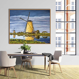 Tranh canvas phong cách sơn dầu - Phong cảnh Cánh đồng cối xay gió - PC016