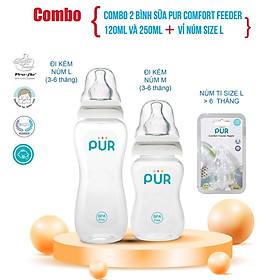 Combo 2 bình sữa Pur Comfort Feeder 120ml và 250ml + Vỉ núm size L