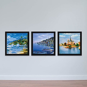 Tranh treo khách sạn "Thành phố ven hồ" | Tranh khách sạn W2260 Canvas có viền