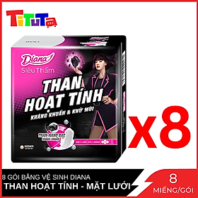 Combo 8 Gói Băng Vệ Sinh Diana Than Hoạt Tính mặt lưới siêu thấm siêu mỏng