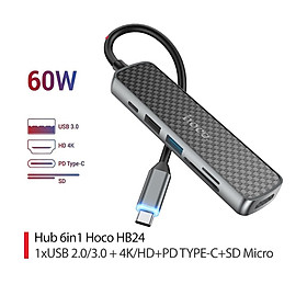 Mua Hub đa năng 60W Hoco HB24 Type-C sang USB 3.0/2/0 + 4K/HD +PD Type-C + SD Micro tích hợp đèn Led - Hàng chính hãng