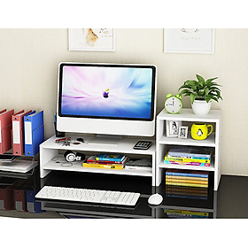 Mua Kệ gỗ để màn hình 2 tầng  có ngăn tủ phụ bên cạnh