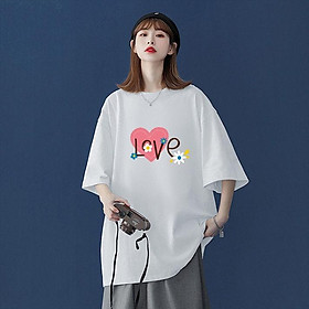 Áo thun nữ tay lỡ in hình Trái tim Love