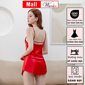 Đầm ngủ lụa WANNABE DNS19 váy ngủ hai dây cúp ngực phối ren nữ tính, lưng 2 dây nhẹ nhàng tôn lên vẻ đẹp vai thon