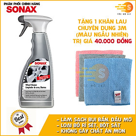 Chai xịt vệ sinh vành xe, mâm xe, hợp kim và vành thép má phanh Sonax 429200 500ml - tặng 1 khăn 3M màu ngẫu nhiên - làm sạch bụi bẩn, loại bỏ rỉ sét, bột sắt, bột phanh, không ăn mòn