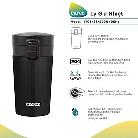 Mua Ly Giữ Nhiệt Carez ITC348SK300N -  ĐEN - 300ml  Inox 304  Không chứa BPA - Giữ nóng đến 8 tiếng  giữ lạnh đến 12 tiếng - Hàng chính hãng